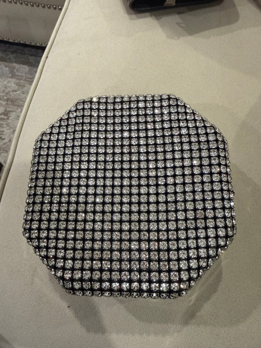Zara Black Crystal Mesh Octagonal Clutch